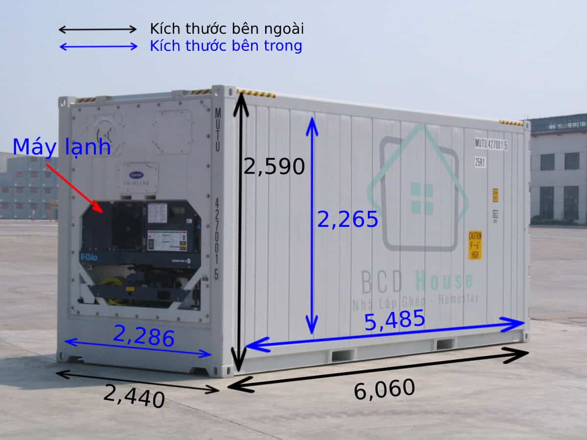 Kích thước container 20 feet các loại phổ biến dùng làm kho