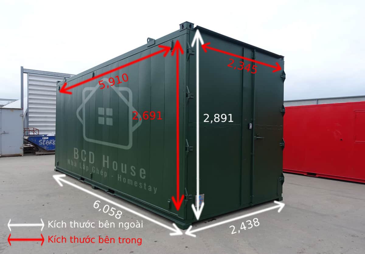 Kích thước container 20 feet các loại phổ biến dùng làm kho